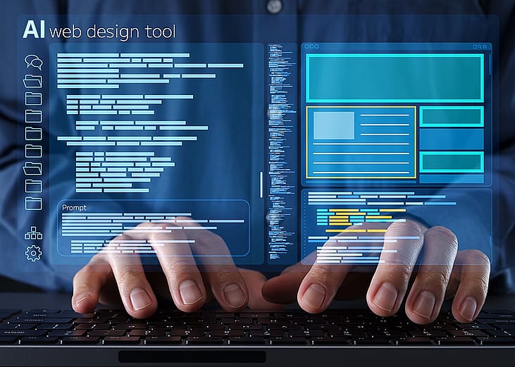 A programmer creating website layouts and user design optimization through an AI web design tool.