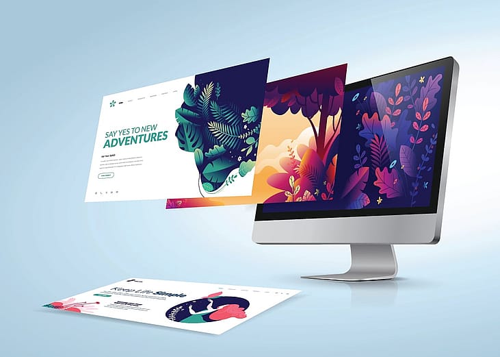 A vector illustration of different website design templates for web development and marketing.