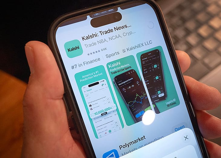 Kalshi app, an online prediction market site, displayed from a smartphone.