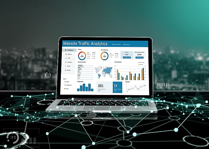 A computer software for website traffic and analytics displayed on a laptop's screen.