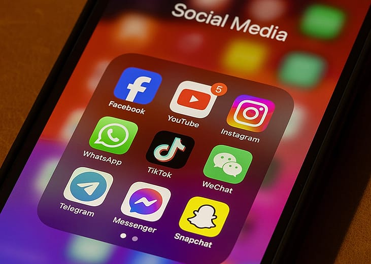 Popular social media applications displayed from an smartphone's screen.