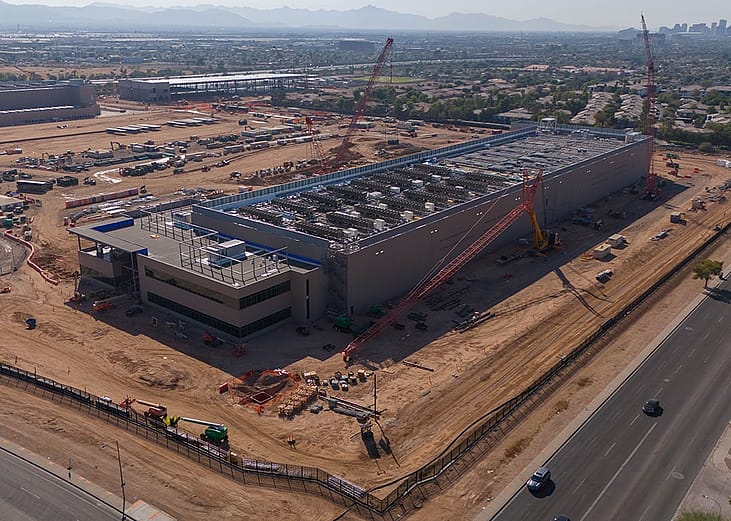 An aerial view of the QTS Data center under construction located in Phoenix, Arizona, USA.