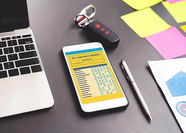 A smartphone displaying an app checklist for car insurance quotes.