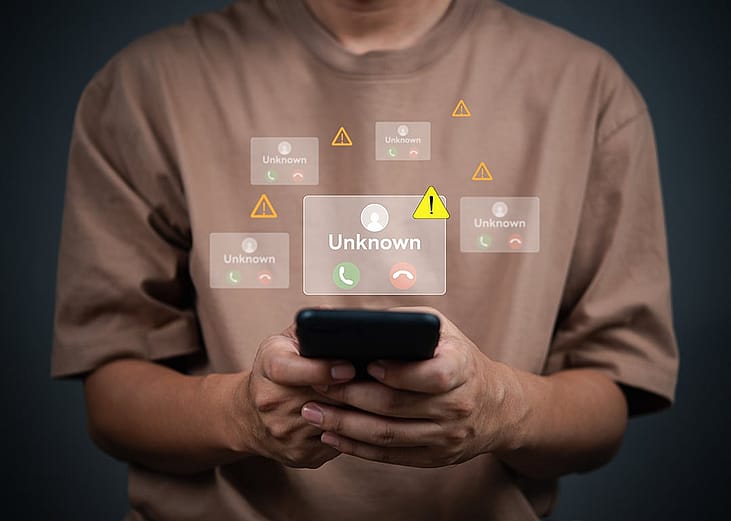 A person receiving multiple incoming call alerts from an unknown number on his smartphone.