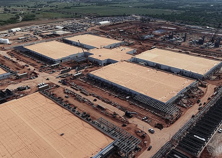 A top view of a construction site for the Stargate AI data center project in Abilene, Texas, USA.