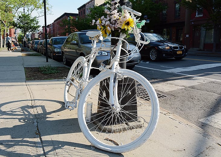 A white bike in memory of a killed cyclist.