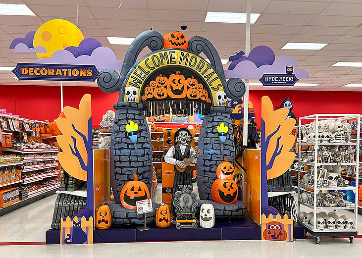 A Halloween-themed aisle at a department store.