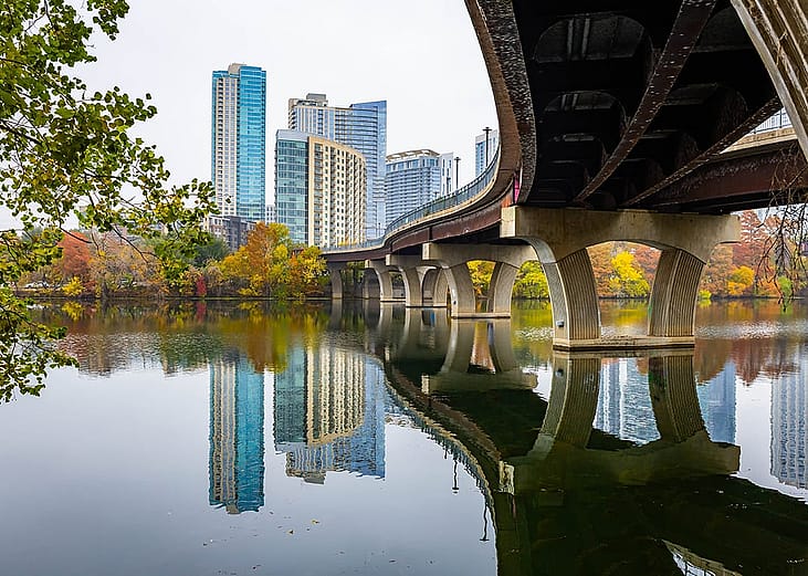 View of the Austin city skyline in Texas.