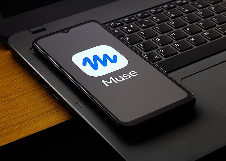 Meta Muse logo as displayed on a smartphone.