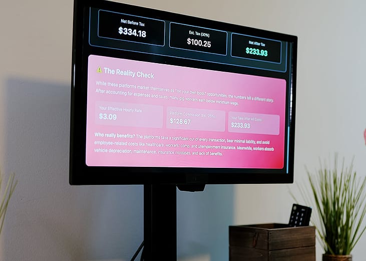 A monitor displaying a side hustle income tracker.