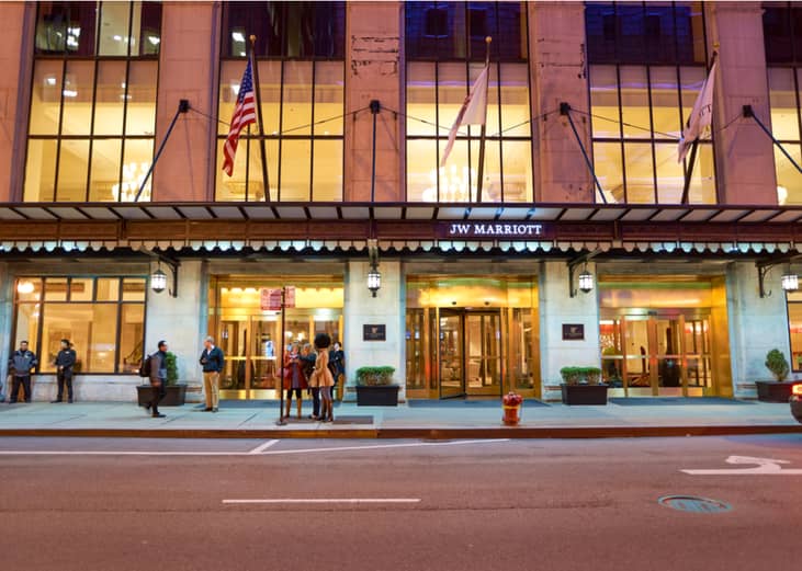 The entryway of JW Marriott Hotel in Chicago, Illinois