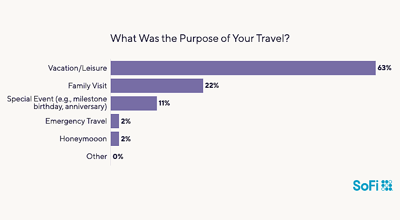 Data chart showing what the purposes are for using loans for travel.