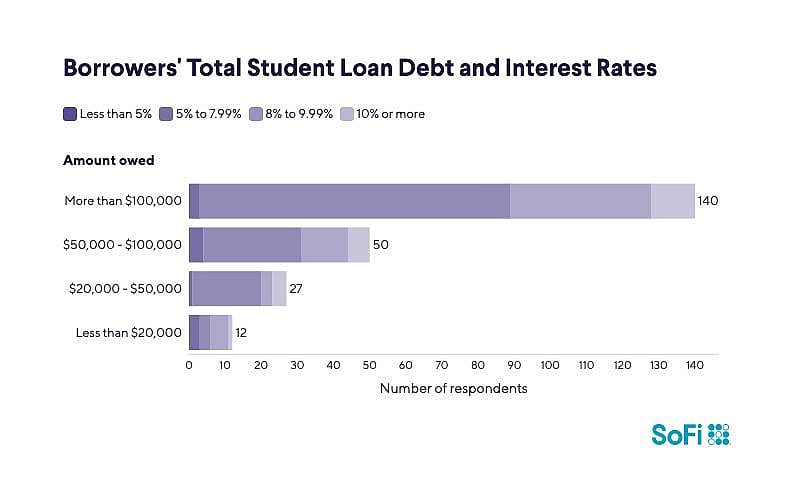 A data bar chart revealing the borrowers' total student loan debt and interest rates.