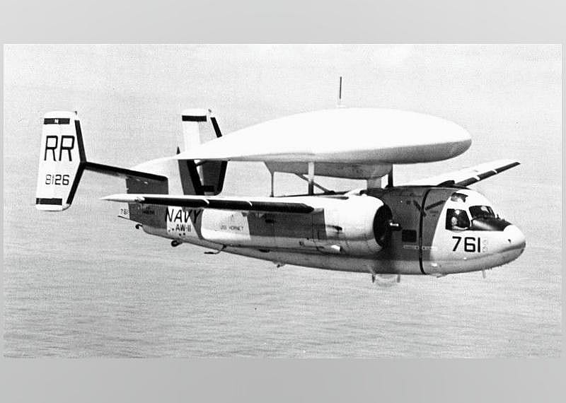 Pictured: A U.S. Navy Grumman E-1B Tracer (BuNo 148126) from Carrier Airborne Eary Warning Squadron 111 (VAW-111) Det.12 "Hunters" in flight. VAW-111 Det.12 was assigned to Carrier Anti-Submarine Air Group 57 (CVSG-57) aboard the aircraft carrier USS Hornet (CVS-12) for a deployment to the Western Pacific and Vietnam from May 28 to Oct. 28, 1967
