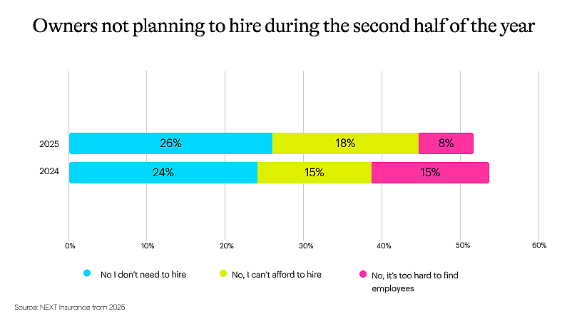Data chart showing how many owners do not plan to hire during the second half of the year.