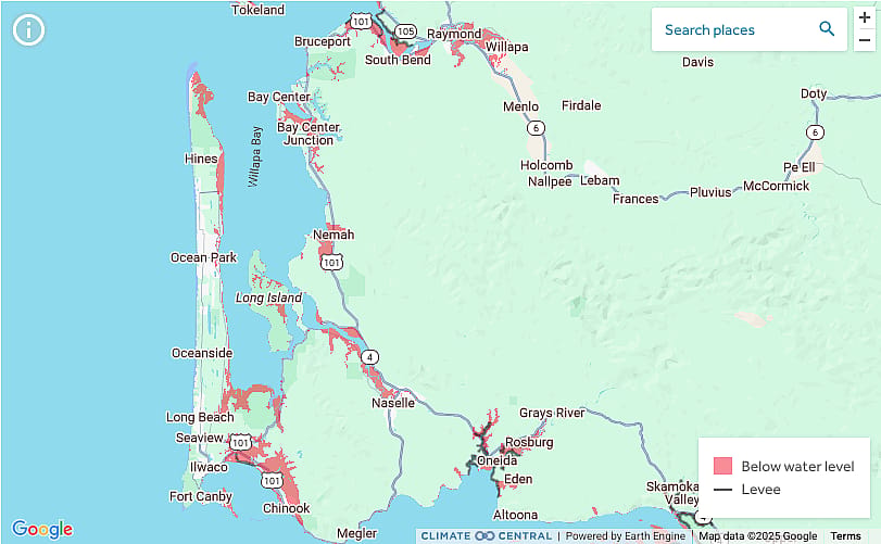 Map of area showing which parts of coastline are at risk.