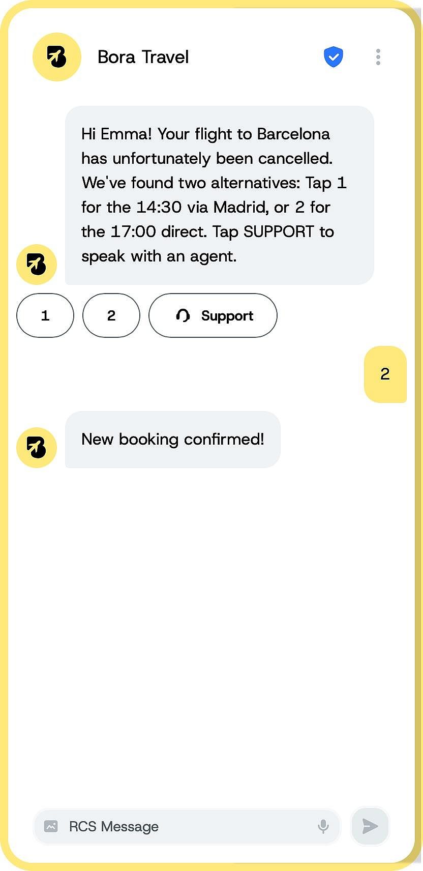 A sample new booking confirmation message.