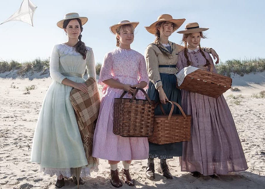 Emma Watson, Saoirse Ronan, Florence Pugh, and Eliza Scanlen in a scene from "Little Women"