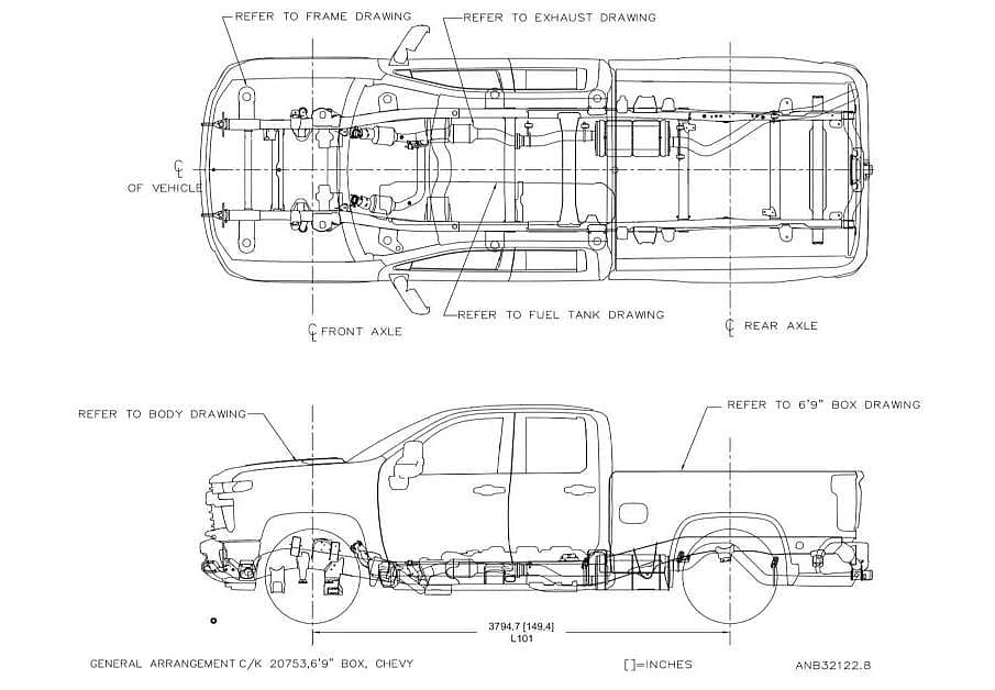 A sketch diagram of truck design.