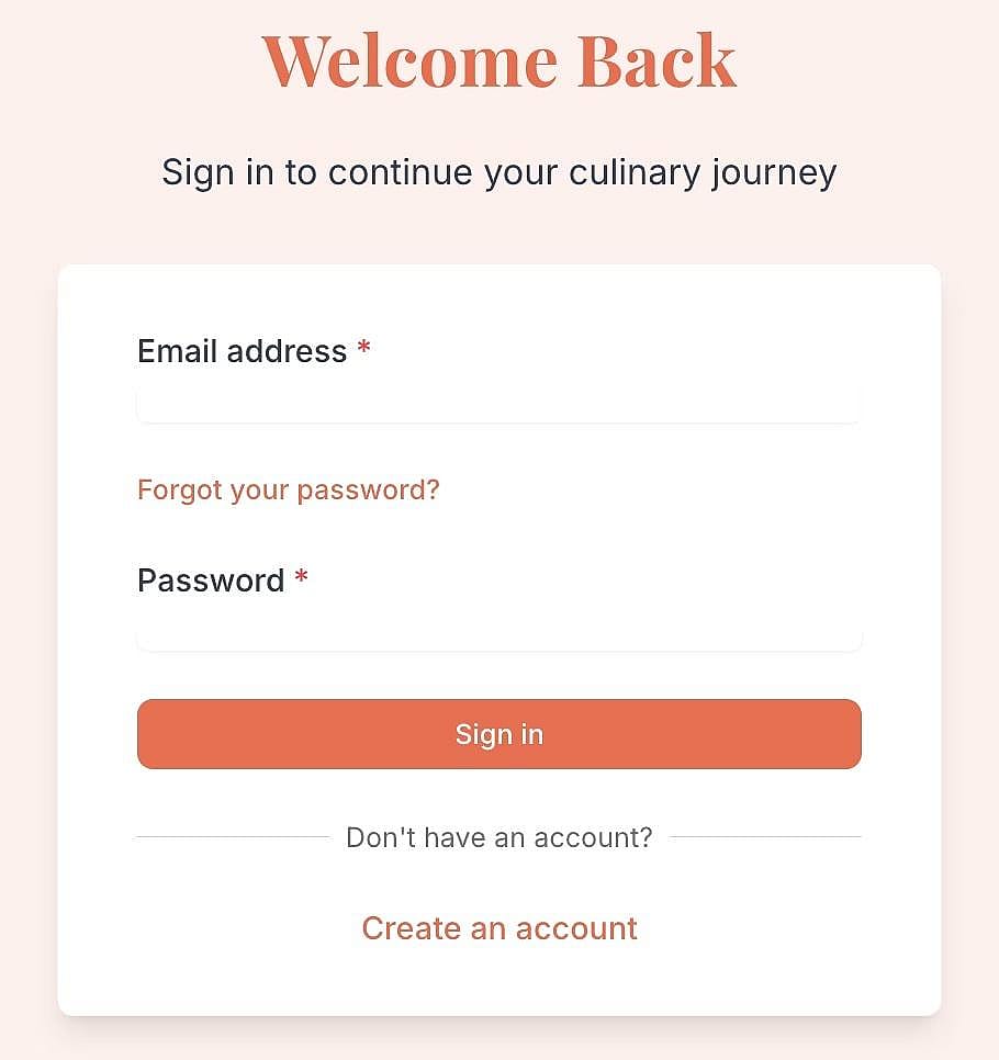 A welcome page result for user authentication for the app, Taste.