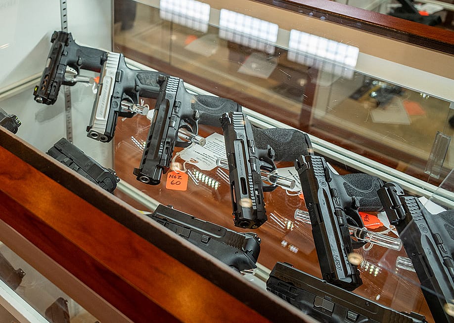 Smith & Wesson handguns for sale in a gun store in Houston, Texas. — Brandon Bell // Getty Images