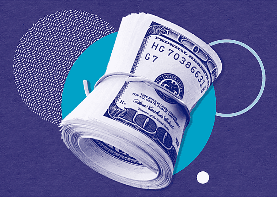 Custom illustration showing cash rolled up with a band. — SoFi