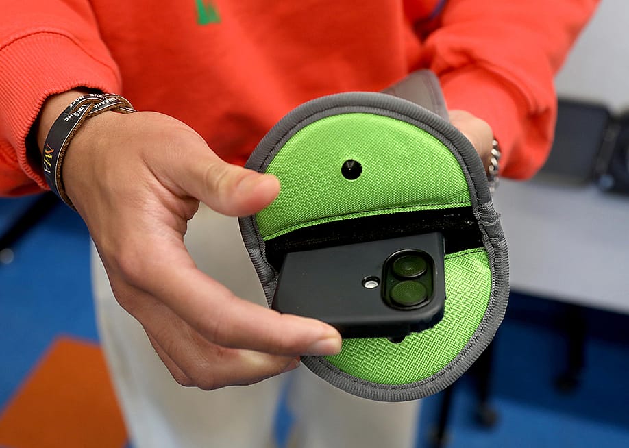 A Yondr pouch which holds and locks smartphones. — Genaro Molina // Los Angeles Times via Getty Images