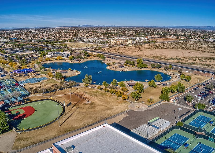Aerial view of the Phoenix suburbs in Surprise, Arizona. — Jacob Boomsma // Shutterstock