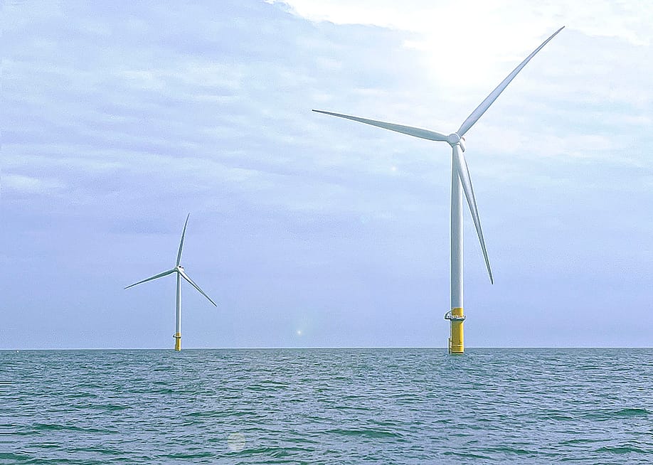 Wind turbines in federal ocean waters installed in 2020 as part of the Coastal Virginia Offshore Wind pilot project. — Stephen Boutwell // Bureau of Ocean Energy Management