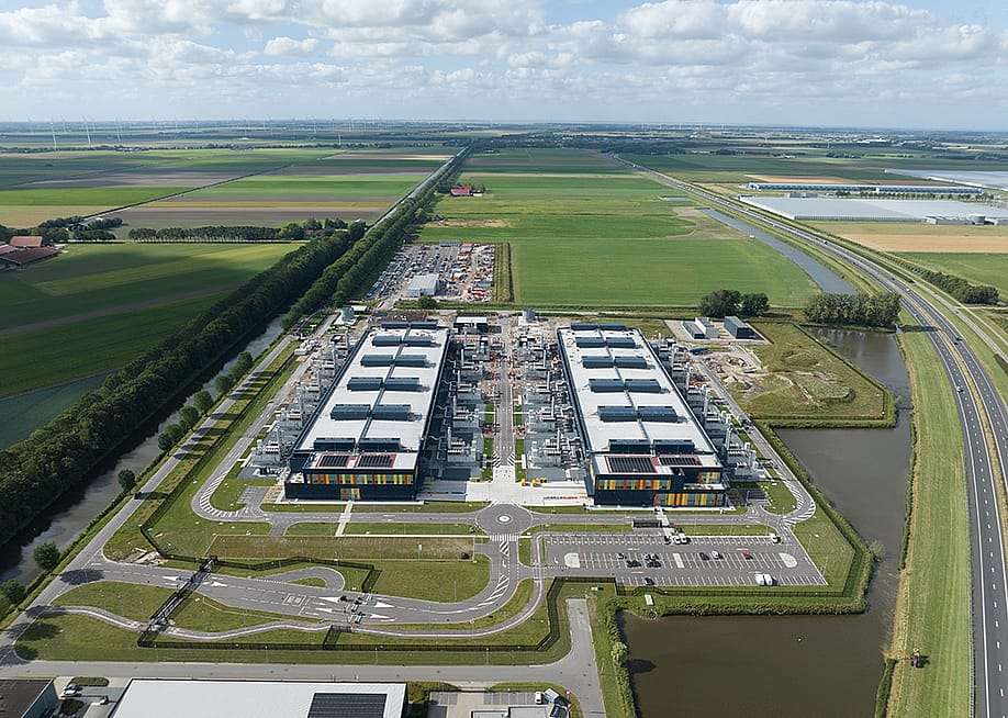 Aerial view of a data and internet center. — Make more Aerials // Shutterstock