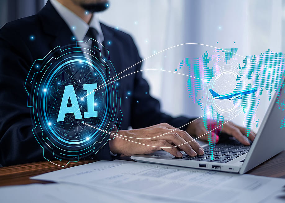 Concept graphics of technology and AI over a background of a legal professional using a laptop. — MUNGKHOOD STUDIO // Shutterstock