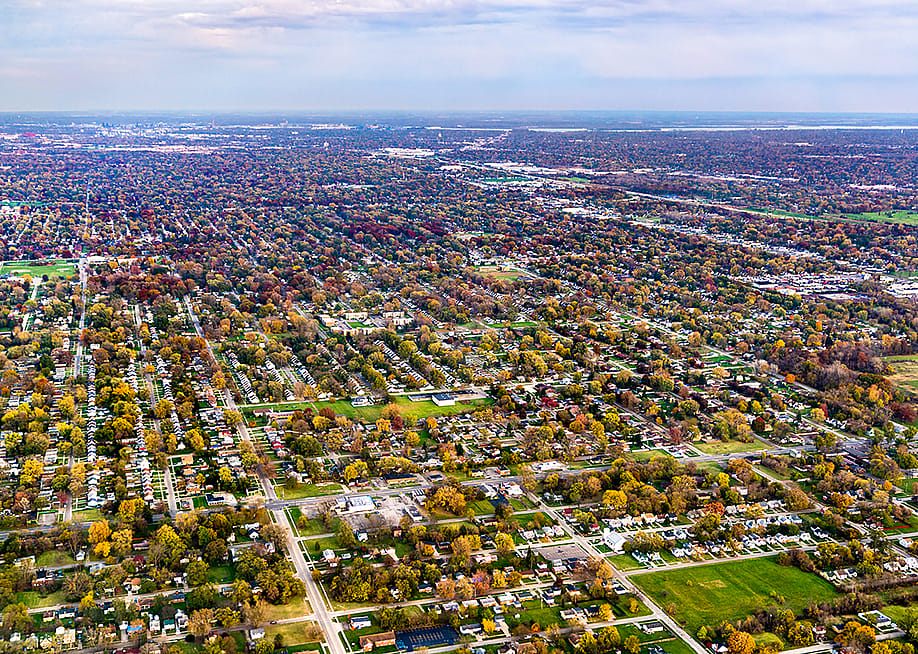 Aerial view of a suburban area near Detroit, Michigan. — Leonid Andronov // Shutterstock