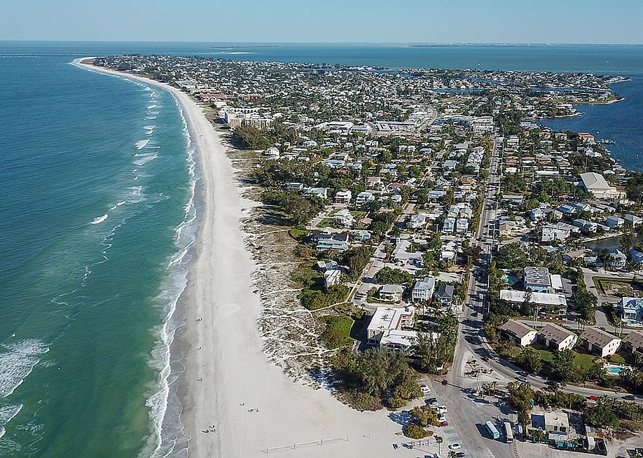 Aerial view of the neighborhoods near Sarasota area beaches in Florida. — Height Advantage Media // Shutterstock