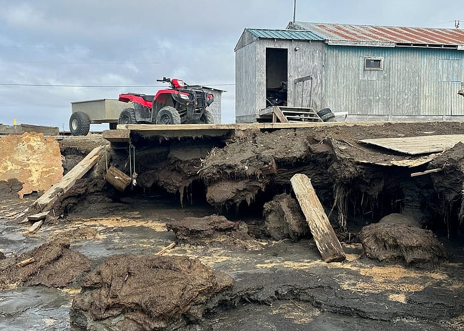 In the Alaskan village of Kipnuk, 4 miles from the Bering Sea, erosion is rapidly eating away the banks of the Kugkaktlik River. — Courtesy of the Native Village of Kipnuk