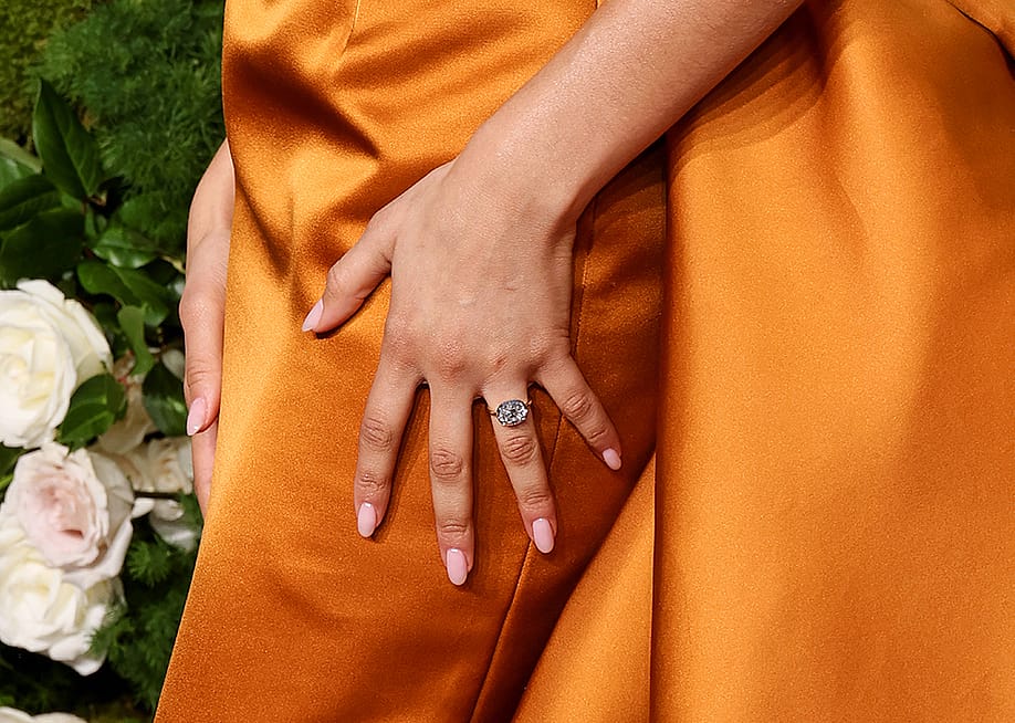 Zendaya's engagement ring during the Golden Globe Awards 2025. — Amy Sussman // Getty Images