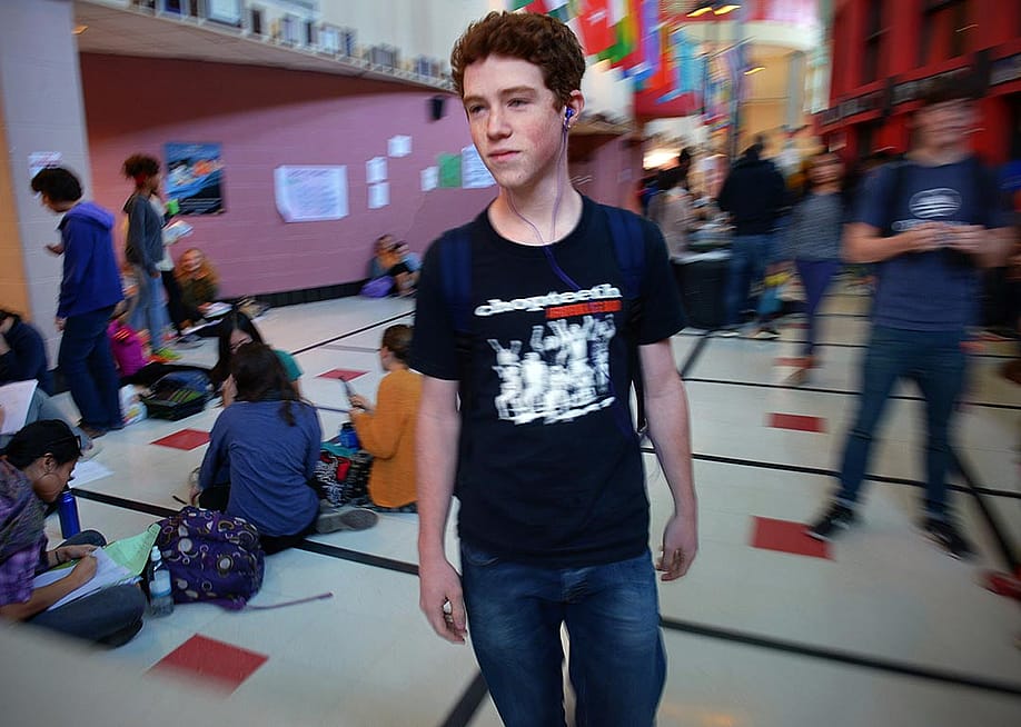 Blair HS junior Ben Miller, the first to register to vote in Takoma Park municipal elections, in the hallway of Blair high school on October, 29, 2013 in Silver Spring, MD. — Bill O'Leary // The Washington Post via Getty Images