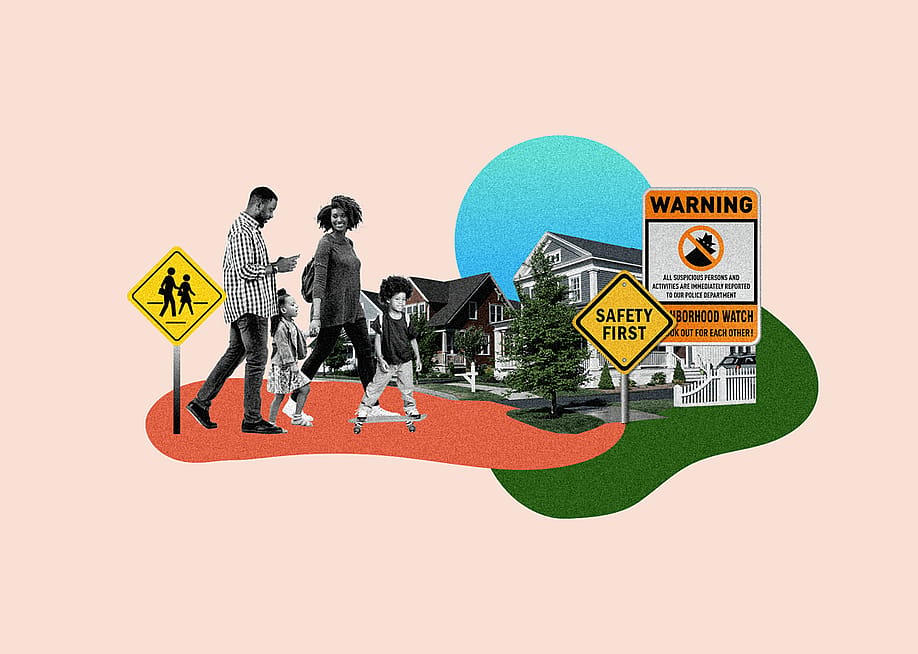 Custom graphic of a family in a safe neighborhood. — moveBuddha