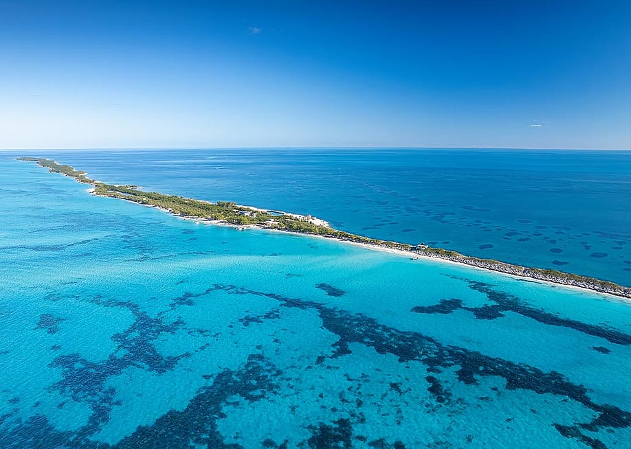 Drone panoramic view of Rose island, Bahamas, 5 kilometers east of Paradise Island. — Brookgardener // Shutterstock