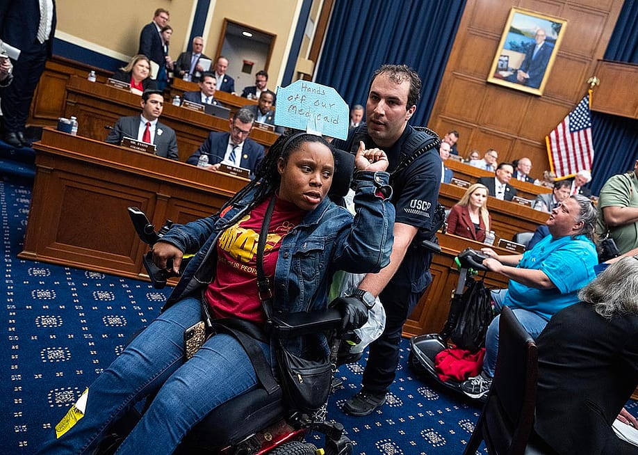 Demonstrators calling for preservation of Medicaid funding, are removed from the House Energy and Commerce markup of the FY2025 budget resolution. — Tom Williams // CQ-Roll Call, Inc via Getty Images