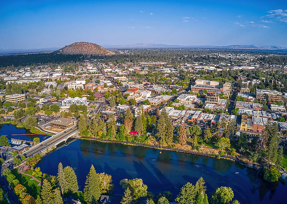 Aerial view of downtown landscape in Bend, Oregon. — Jacob Boomsma // Shutterstock