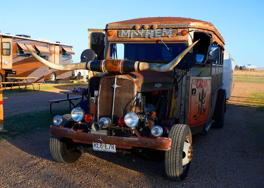 A school bus from 1939 converted into a Texas-style RV in Amarillo, Texas. — Fsendek // Shutterstock