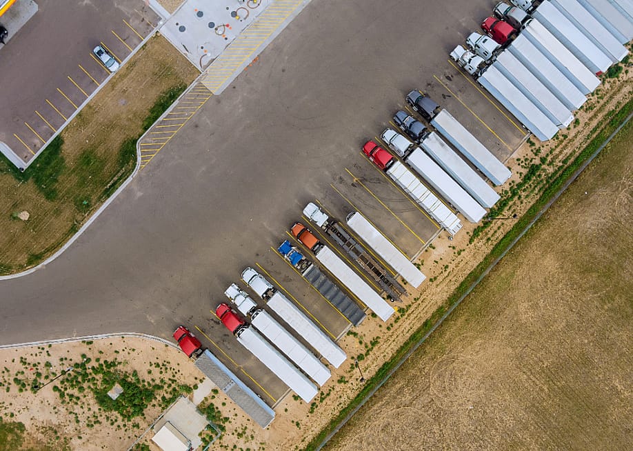 Aerial view of a truck parking lot. — ungvar // Shutterstock