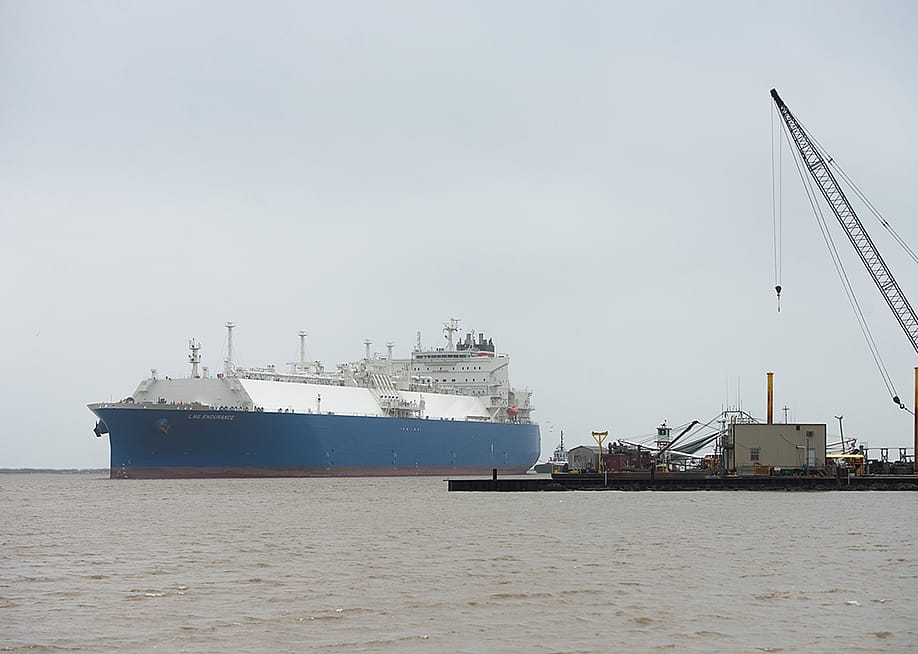An LNG tanker makes its way into Cameron Pass, Louisiana. — The Washington Post via Getty Images