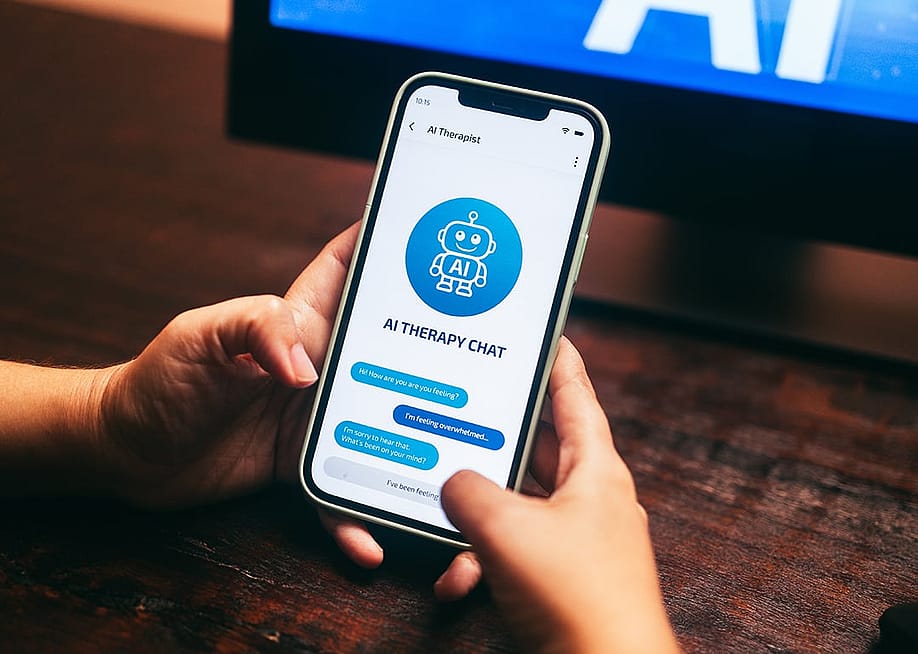 A smartphone showing an AI therapy app conversation. — Nuva Frames // Shutterstock