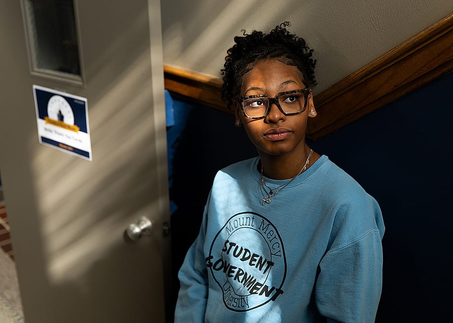 Photograph of a Mount Mercy University student. — Mike Rundle for The Hechinger Report