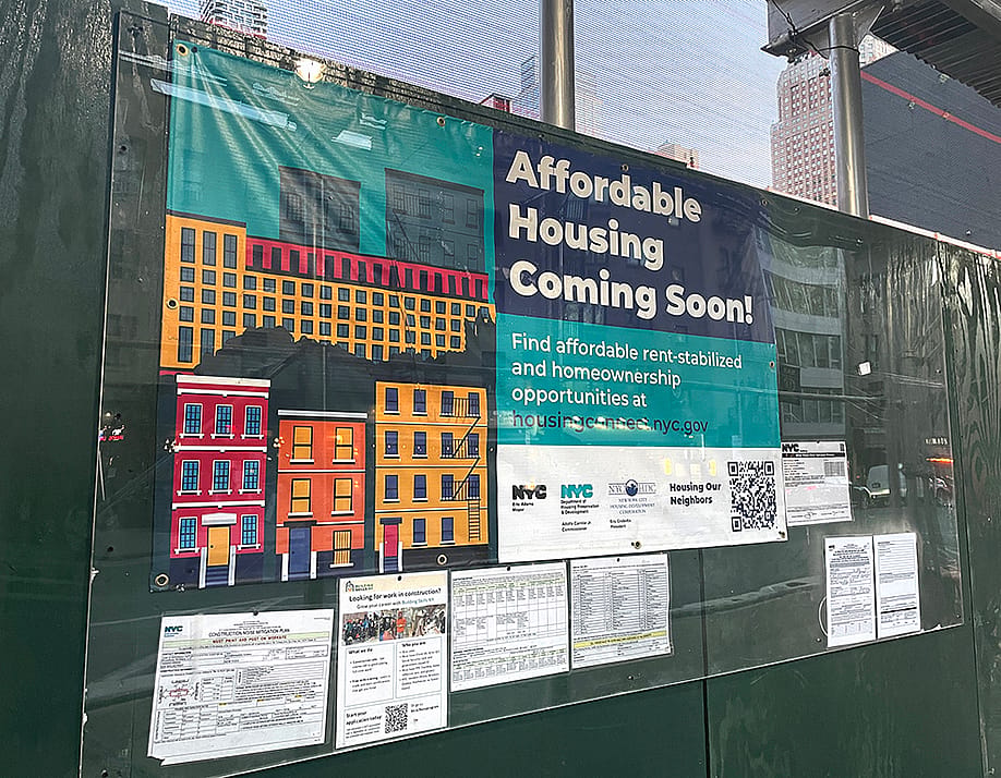 An affordable housing building under construction in Hell's Kitchen, New York. — Deb Cohn-Orbach // UCG / Universal Images Group via Getty Images
