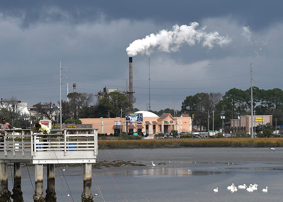 View of a smokestack coming from the Pinova plastic resin manufacturing facility in Brunswick, Georgia. — Paul Hennessy // NurPhoto via Getty Images