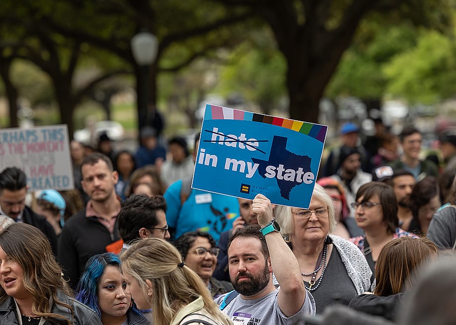 Supporters for trans rights rally at the Texas Capitol on March 20, 2023. — Julia Robinson for The Washington Post via Getty Images