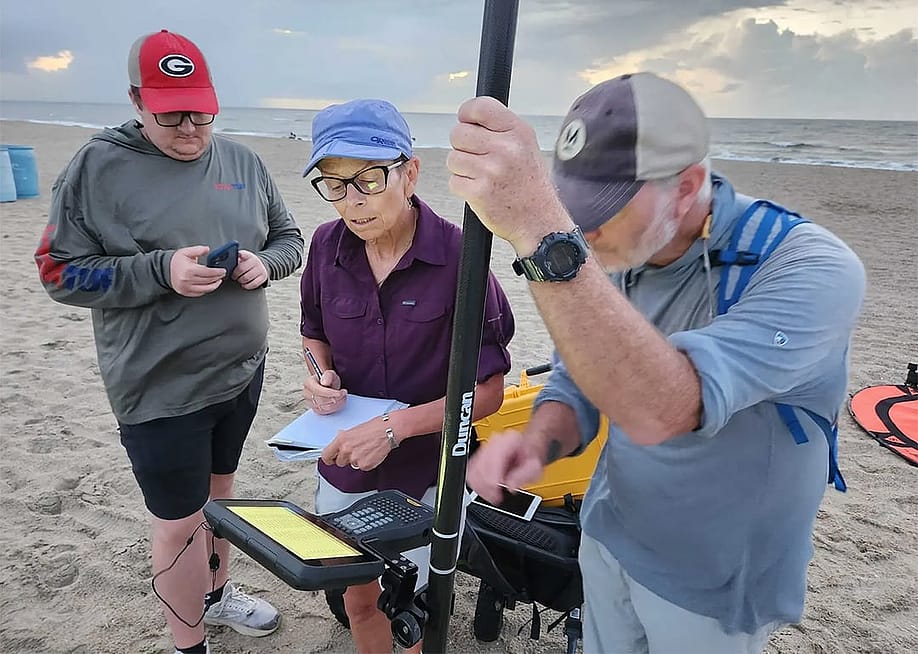 A team of researchers from the University of Georgia’s Skidaway Institute of Oceanography at the Tybee Island beach in Georgia. — Emily Jones // Grist