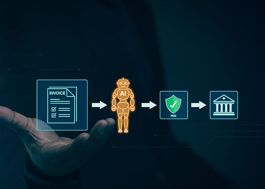 A set of graphics showing an automated invoice software process using AI. — LAONG // Shutterstock